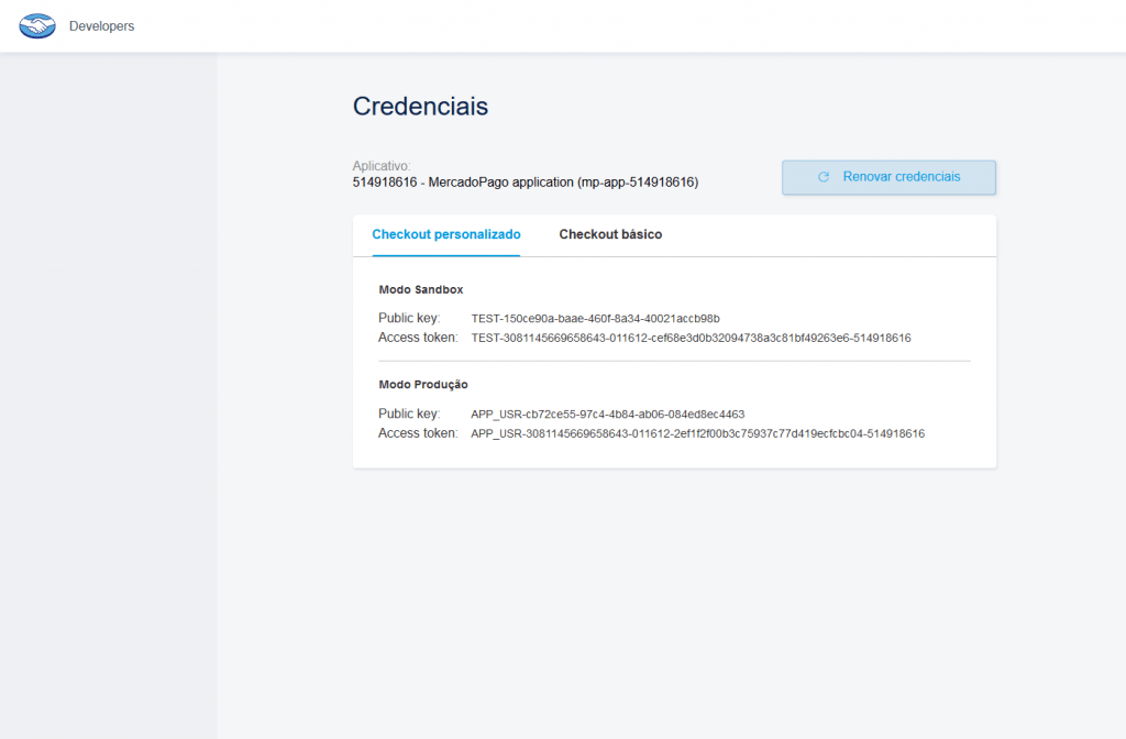 Como gerar o Public Key do MercadoPago e Token do MercadoPago